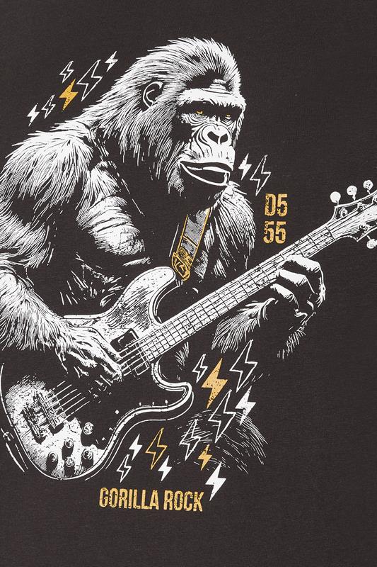 D555 Big & Tall Washed Black Gorilla Guitar Print T-Shirt | BadRhino 5