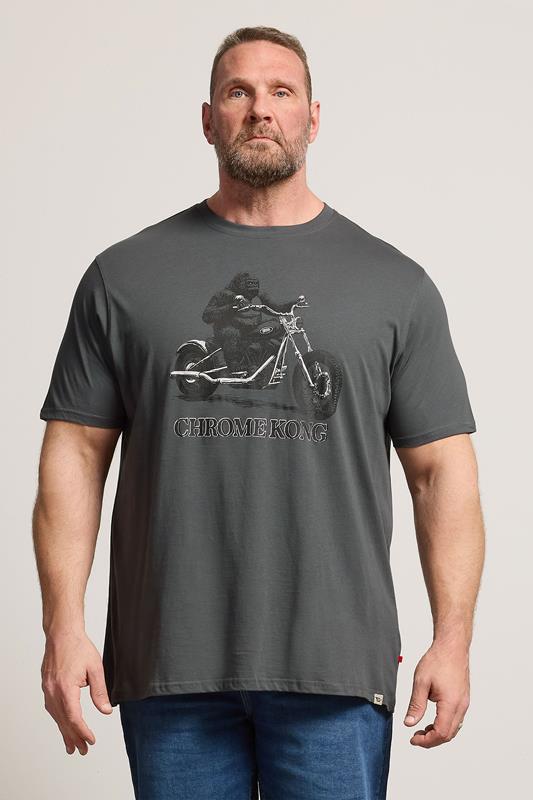  D555 Big & Tall Charcoal Grey Gorilla Biker Print T-Shirt
