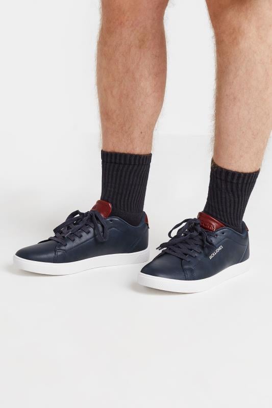 Men's  JACK & JONES Navy Blue & Burgundy Faux Leather Trainers