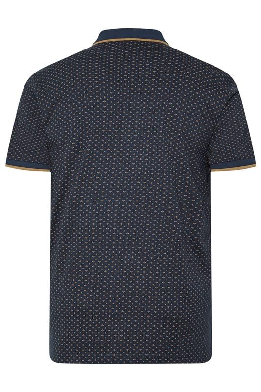 KAM Indigo Blue Geometric Print Short Sleeve Polo Shirt | BadRhino 2