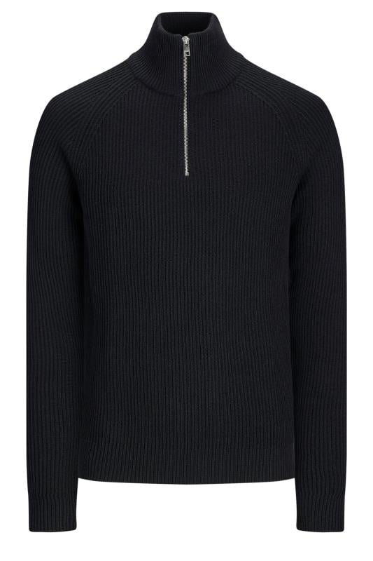 JACK & JONES Big & Tall Black Half Zip Jumper | BadRhino 2