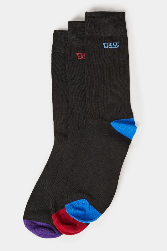 Men's  D555 3 PACK Black Contrasting Heel Cotton Blend Socks
