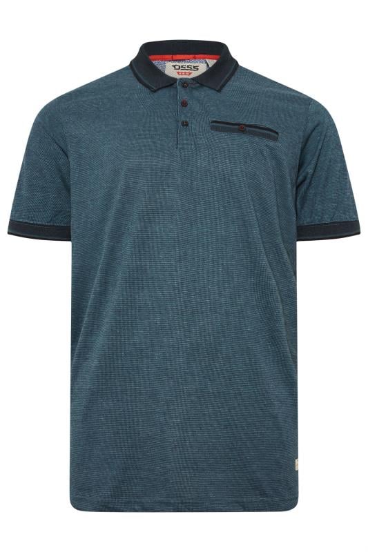 D555 Big & Tall Teal Blue Textured Jacquard Polo Shirt | BadRhino 1