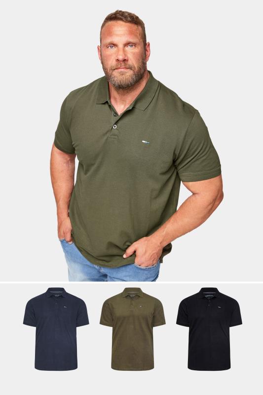 Men's  BadRhino Big & Tall Black/Navy Blue/Khaki Green 3 Pack Core Polo Shirts