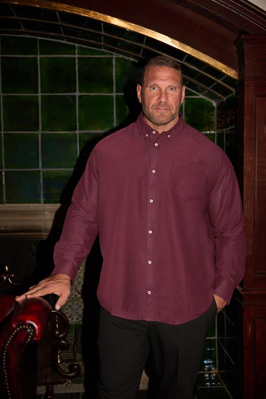 Men's  BadRhino Big & Tall Burgundy Red Long Sleeve Slub Shirt