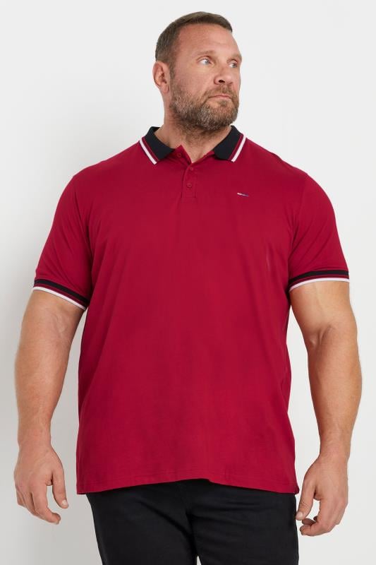 BadRhino Big & Tall Red Contrast Tipped Detail Polo Shirt | BadRhino 1