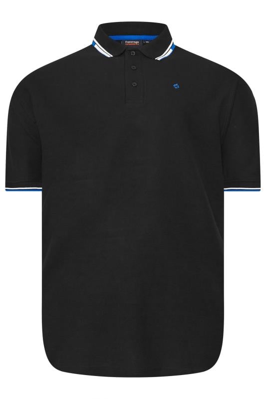 ESPIONAGE Big & Tall Black Contrast Detail Polo Shirt | BadRhino 3