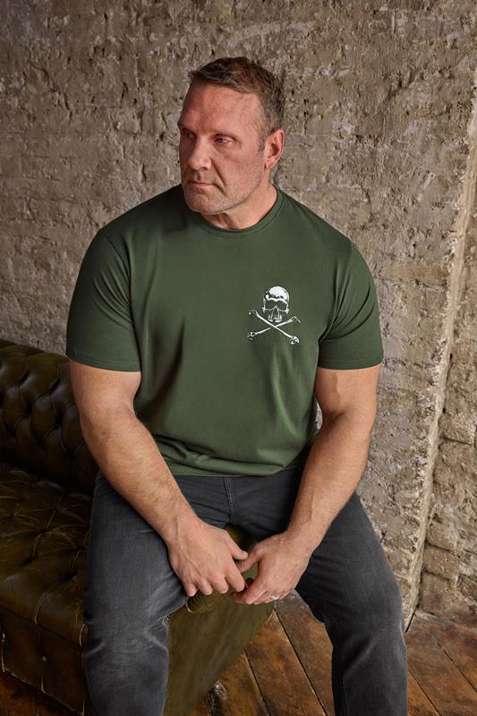 Men's  BadRhino Big & Tall Khaki Green Skull & Crossbones Graphic T-Shirt