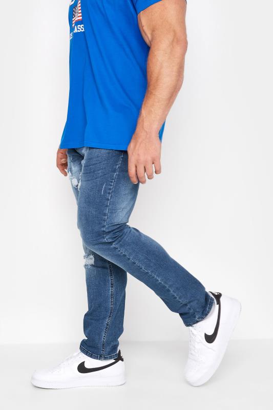 Men's  BadRhino Big & Tall Mid Blue Ripped Stretch Jeans