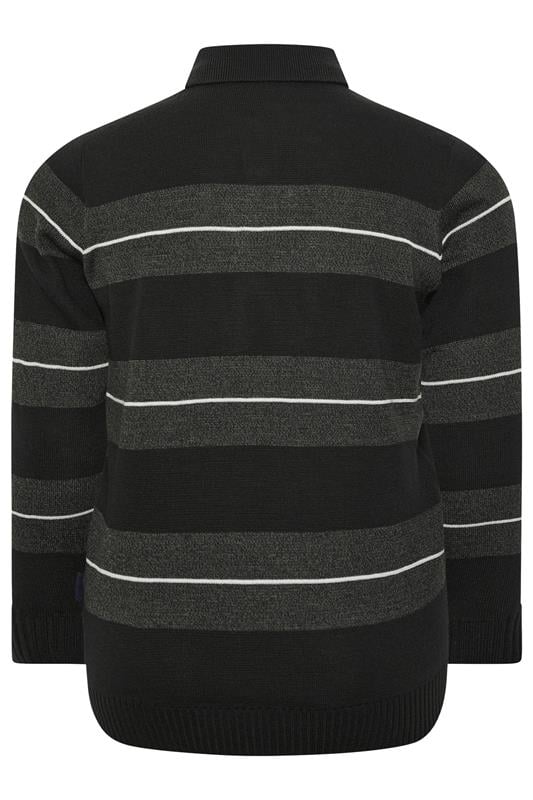 BadRhino Big & Tall Black Stripe Collared Knitted Jumper | BadRhino 2