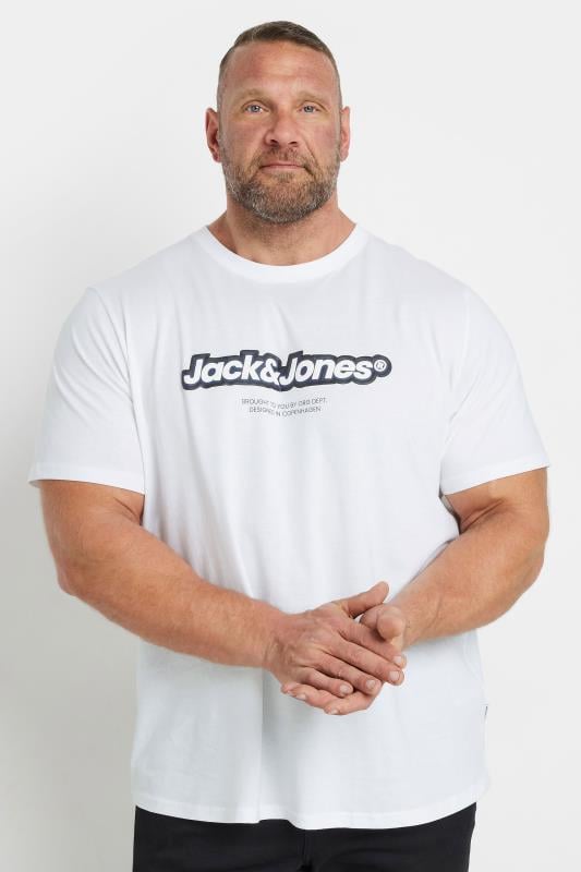 JACK & JONES Big & Tall 3 PACK White & Navy Blue Logo T-Shirts | BadRhino 2