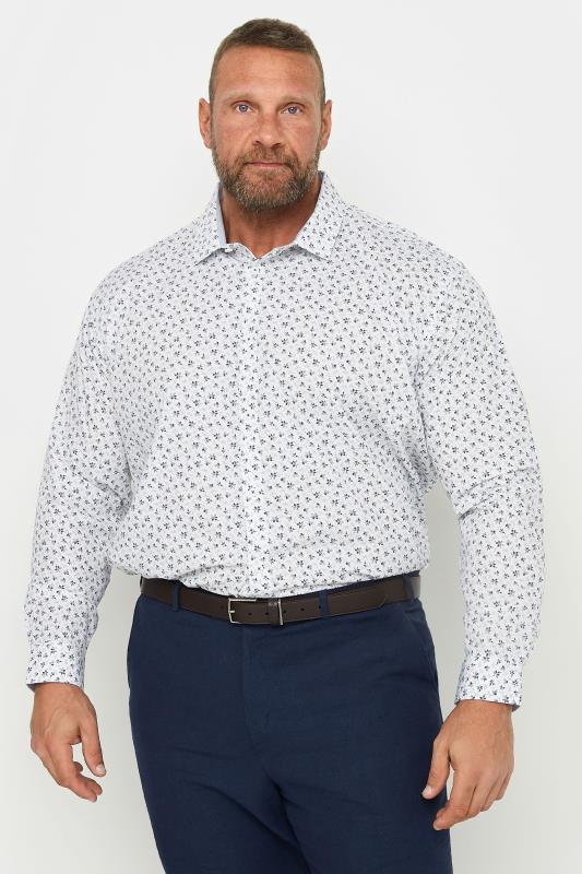 Men's  BadRhino Big & Tall Premium White & Blue Floral Print Long Sleeve Shirt