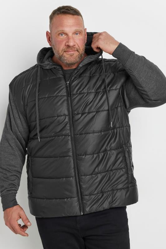 KAM Big & Tall Black Quilted Jersey Sleeve Hoodie | BadRhino 1