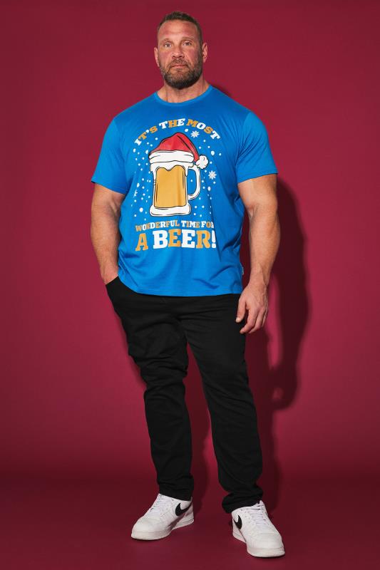 BadRhino Big & Tall Blue Christmas 'Beer' Slogan T-Shirt | BadRhino 1