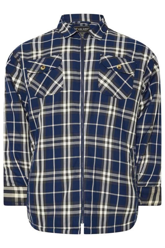 KAM Big & Tall Navy Blue Zip Through Quilted Check Overshirt | BadRhino 1