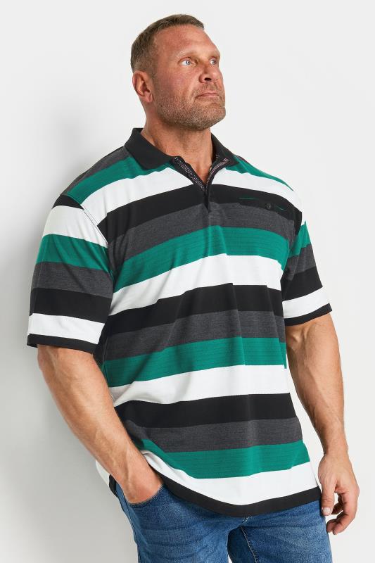 KAM Big & Tall Green Yarn Dye 'Tidepool' Stripe Polo Shirt | BadRhino 1