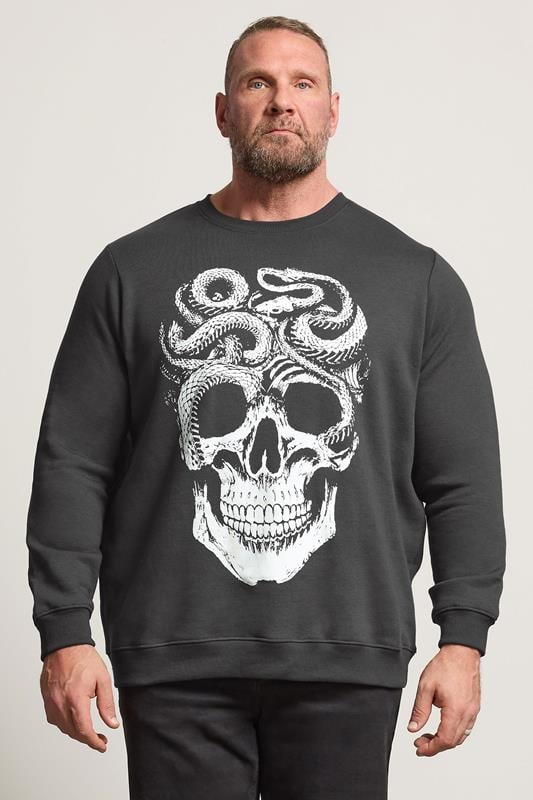 Men's  BadRhino Big & Tall Ebony Grey Skull & Snake Graphic Sweatshirt