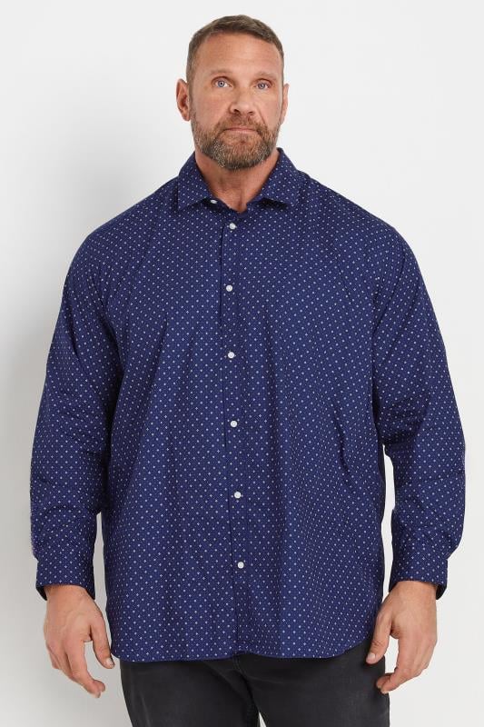 JACK & JONES Big & Tall Navy Blue Geometric Print Shirt | BadRhino 1