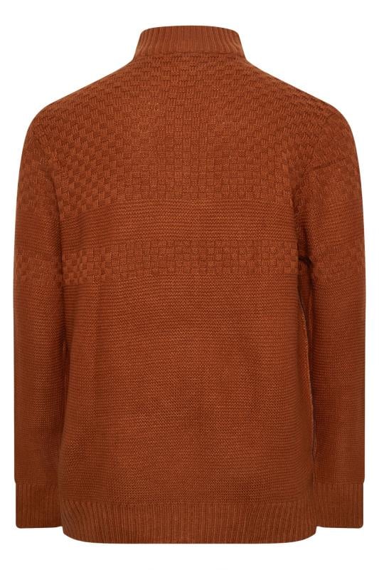 D555 Big & Tall Rust Orange Quarter Zip Knit Jumper | BadRhino 2