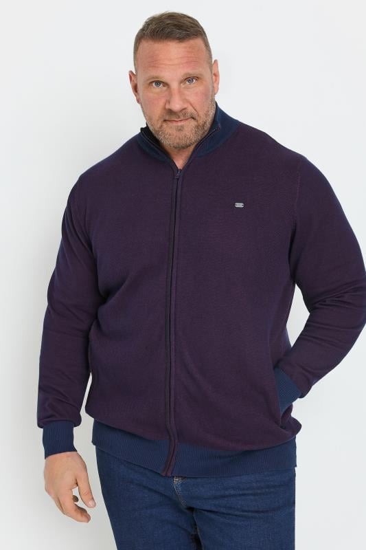 KAM Big & Tall Navy Blue Zip Through Knit Jumper | BadRhino 1