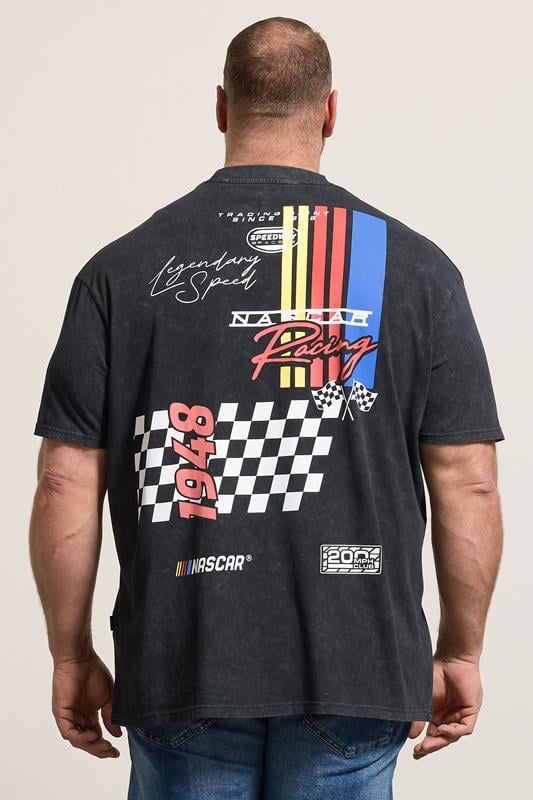 BadRhino Big & Tall Black Acid Wash Nascar Graphic T-Shirt | BadRhino