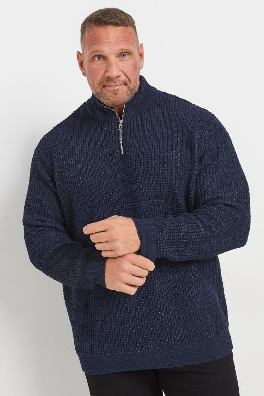 BadRhino Big & Tall Navy Blue Chenille Quarter Zip Jumper | BadRhino 1