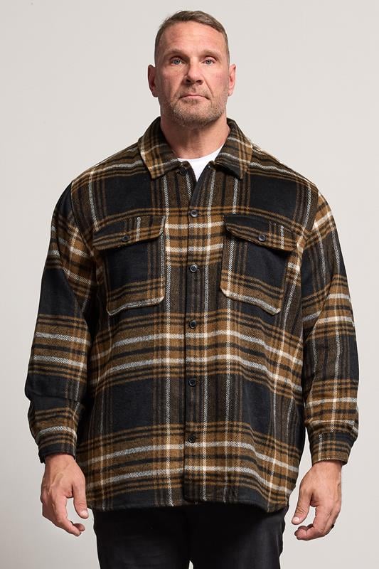 Men's  JACK & JONES Big & Tall Monks Robe Brown Check Overshirt