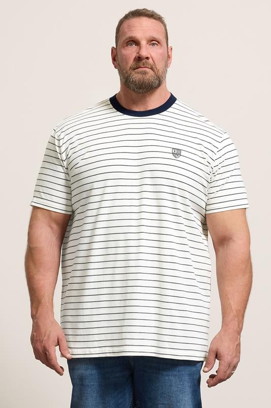 BadRhino Big & Tall Off-White Extra Long Stripe Pique T-Shirt | BadRhino 1