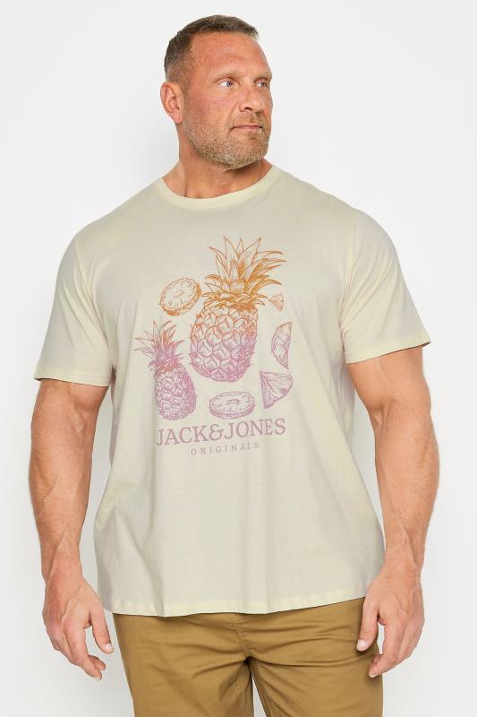 JACK & JONES Cream Short Sleeve Crew Neck T-Shirt | BadRhino 1