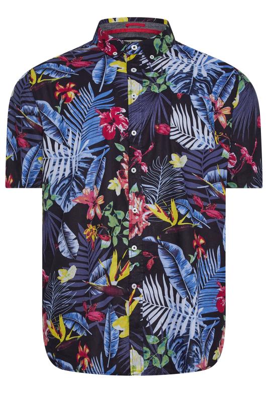 D555 Big & Tall Black & Blue Hawaiian Print Short Sleeve Shirt | BadRhino 3