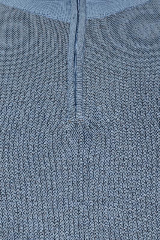 KAM Big & Tall Blue Quarter Zip Knit Jumper | BadRhino 3