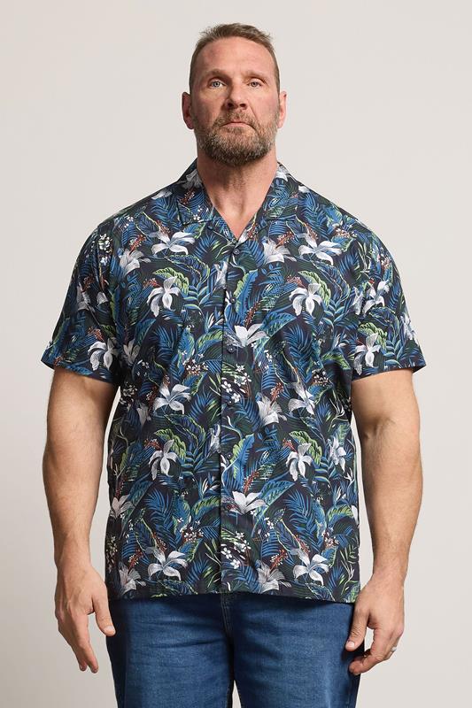 D555 Big & Tall Blue Hawaiian Short Sleeve Shirt | BadRhino 1
