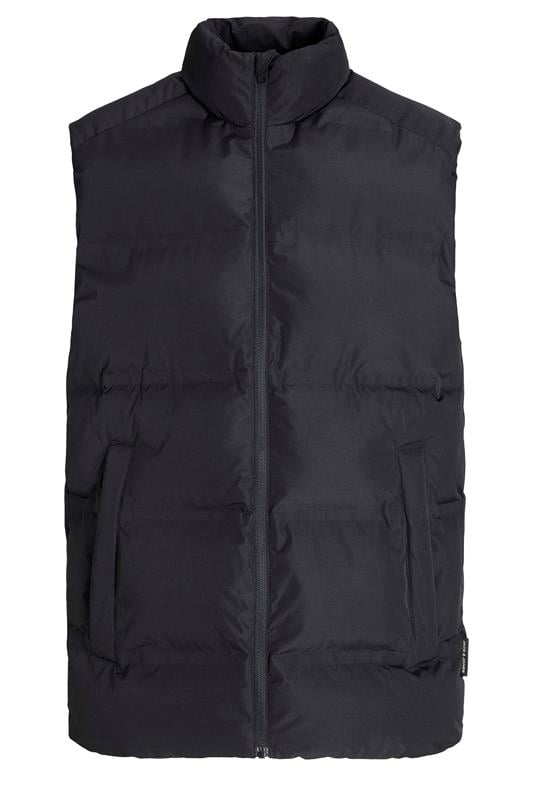 JACK & JONES Big & Tall Black Collared Puffer Bodywarmer | BadRhino 1