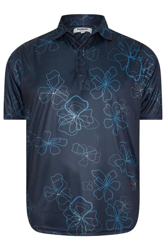 BadRhino Golf Big & Tall Navy Blue Floral Print Polo Shirt | BadRhino 3