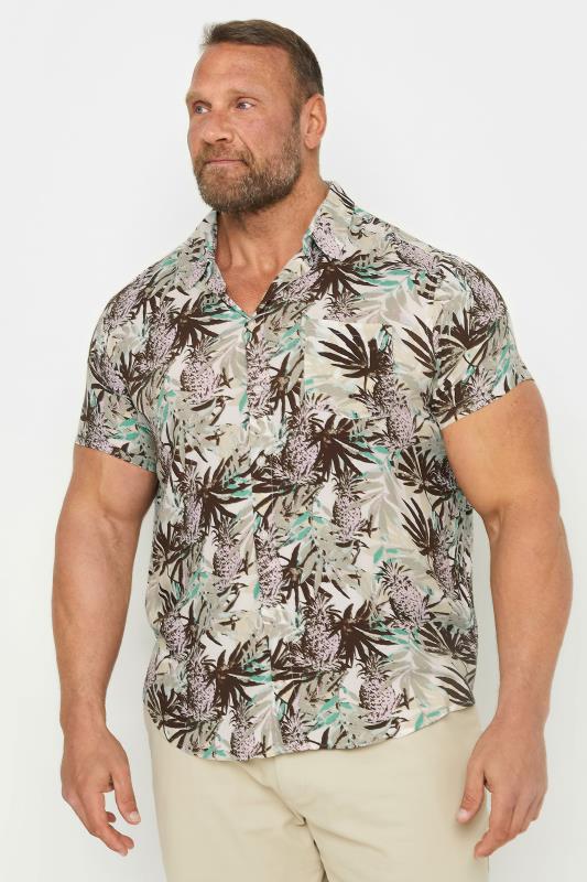 Men's  BLEND Big & Tall Brown Pineapple Print Short Sleeve Shirt