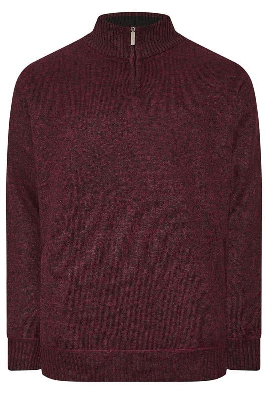 D555 Big & Tall Burgundy Red Quater Zip Knitted Jumper | BadRhino 1