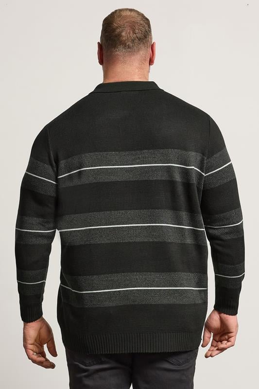 BadRhino Big & Tall Black Stripe Collared Knitted Jumper | BadRhino 3