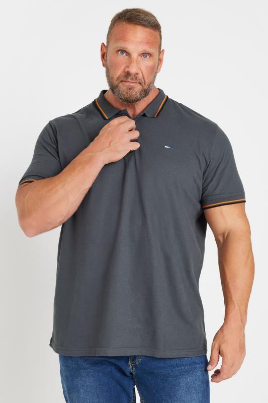 BadRhino Big & Tall Grey Tipped Short Sleeve Polo Shirt | BadRhino 2