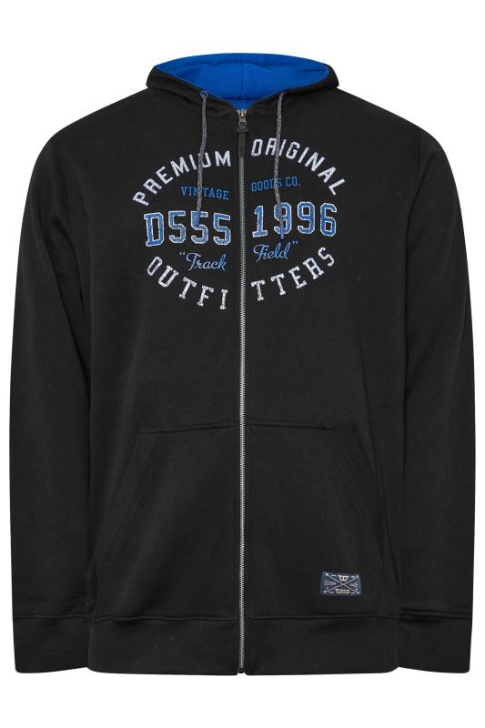 D555 Big & Tall Black '1996' Slogan Zip Through Hoodie | BadRhino 3