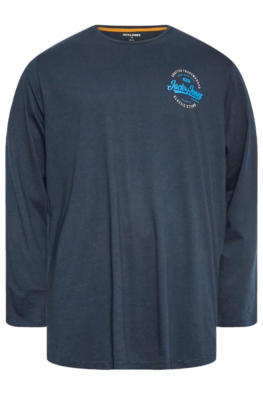 JACK & JONES Big & Tall Navy Blue Long Sleeve Logo T-Shirt | BadRhino 2