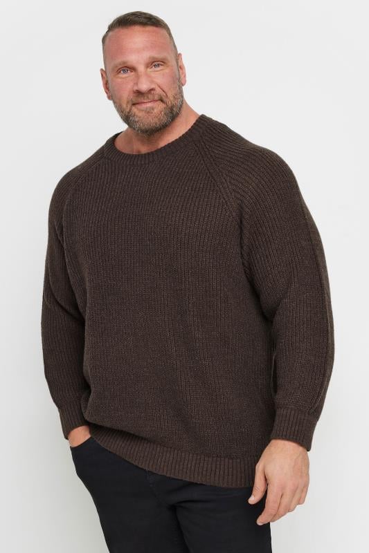 JACK & JONES Big & Tall Dark Brown Crew Neck Knit Jumper | BadRhino 1