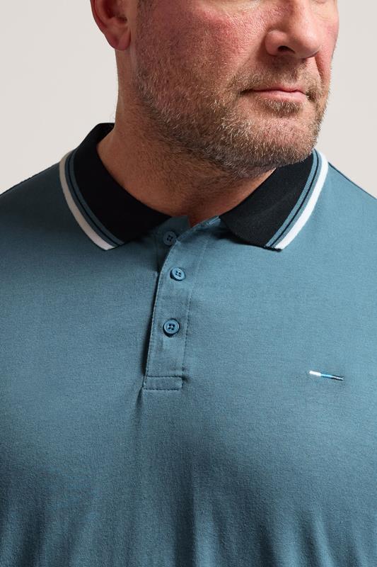 BadRhino Big & Tall Blue Contrast Tipped Detail Polo Shirt | BadRhino 4