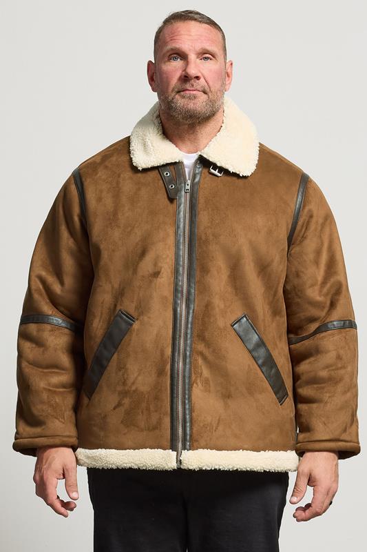Men's  JACK & JONES Big & Tall Cognac Brown Aviator Jacket