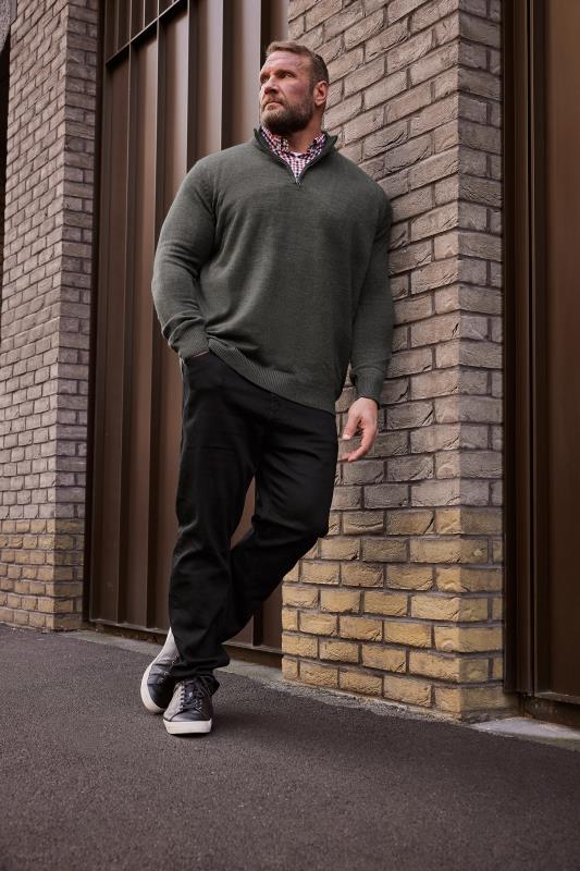Men's  BadRhino Big & Tall Grey Mock Shirt Quarter Zip Knitted Jumper