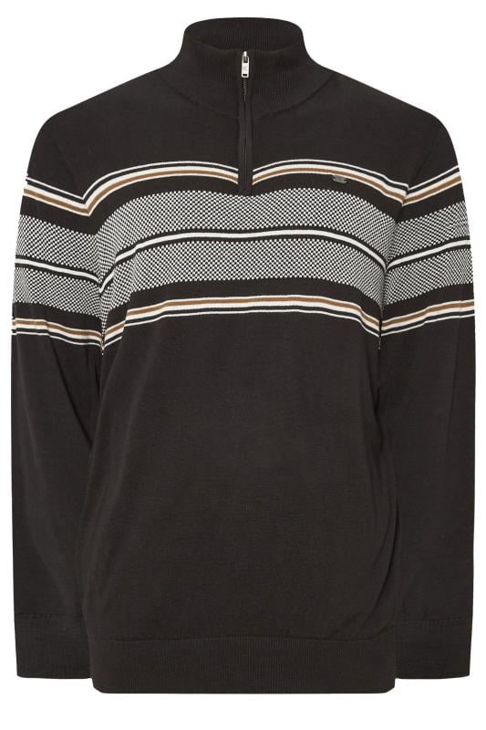 KAM Big & Tall Black Quarter Zip Stripe Knit Jumper | BadRhino 3