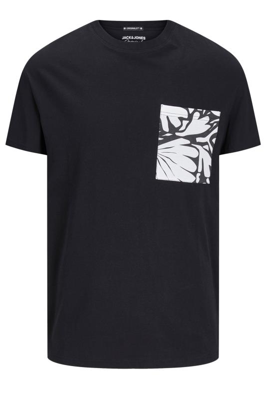 JACK & JONES Big & Tall Black Contrast Pocket Short Sleeve T-Shirt | BadRhino 1