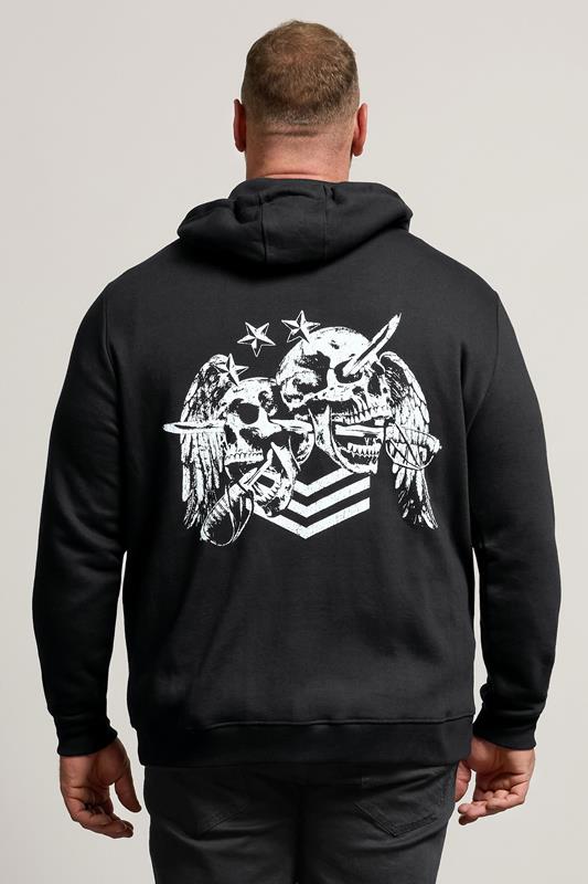 BadRhino Big & Tall Black Skull Military Zip Through Hoodie | BadRhino 3
