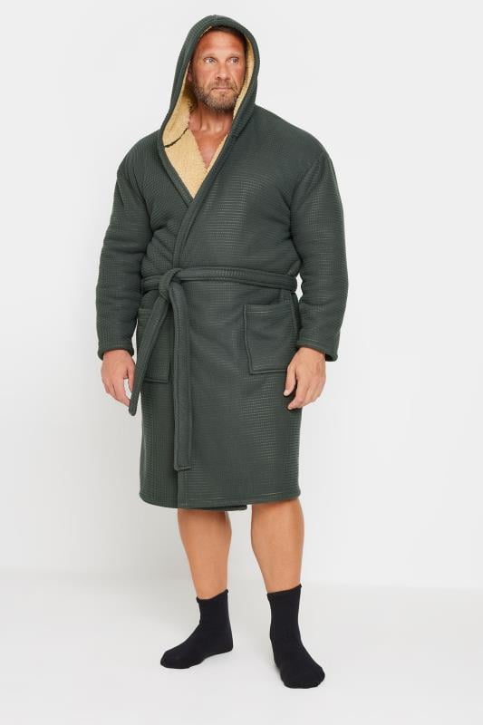 BadRhino Big & Tall Dark Grey Waffle Borg Lined Dressing Gown | BadRhino 2