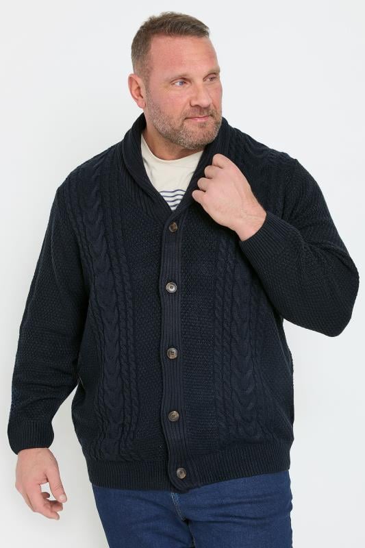 Men's  JACK & JONES Big & Tall Navy Blue Shawl Collar Knitted Cardigan