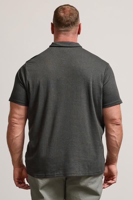 BadRhino Big & Tall Charcoal Grey Jacquard Zip Neck Polo Shirt | BadRhino 3